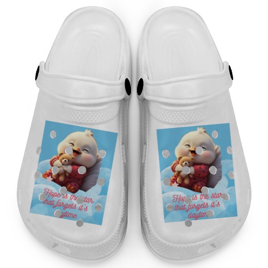 Whimsical Baby Duck with Teddy Bear Clogs