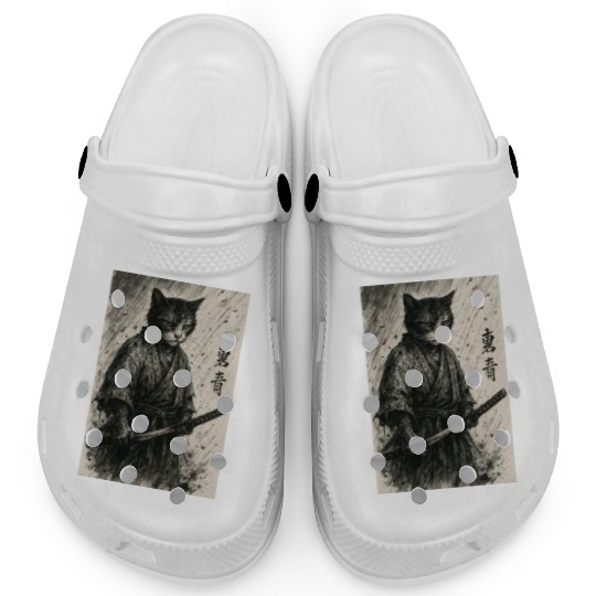 Samurai Cat Warrior Vintage Japanese Art Design Clogs