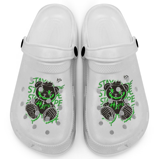 Neon Green Grunge Teddy Bear Design Clogs