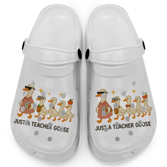 Whimsical Teacher Goose with Ducklings Clogs