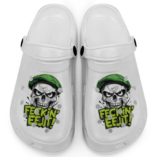 Angry Skull Feckin Eejit Irish Slang Funny Joke Clogs