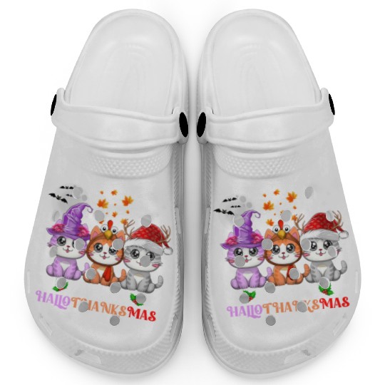 Happy HalloThanksMas Cute Cats Lover Clogs