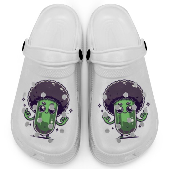 Whimsical Broccoli with Afro Hair Clogs