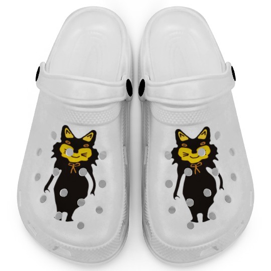 Whimsical Cat with Bright Yellow Face Clogs