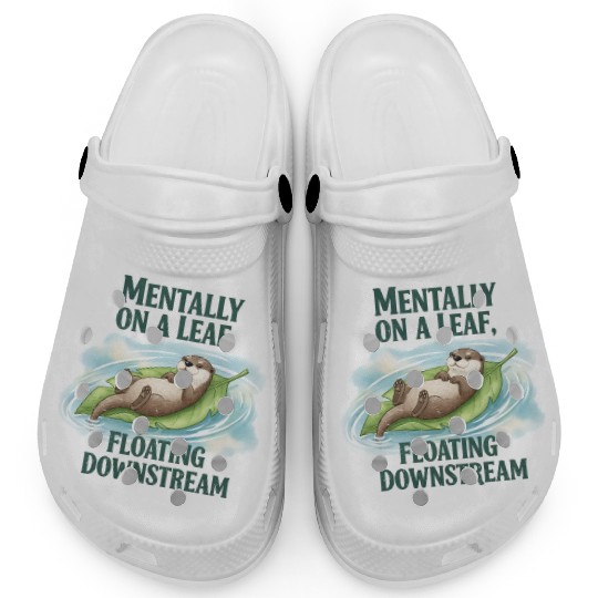 Relaxed Otter on Leaf with Water Ripple Clogs