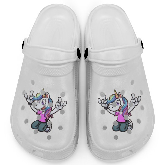 Vibrant Unicorn Rock Hand Design heavy Metal Clogs