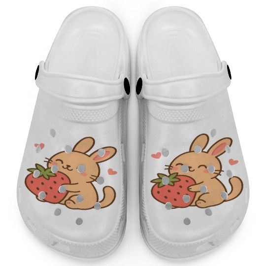 Cute Bunny Embracing Strawberry Design Clogs