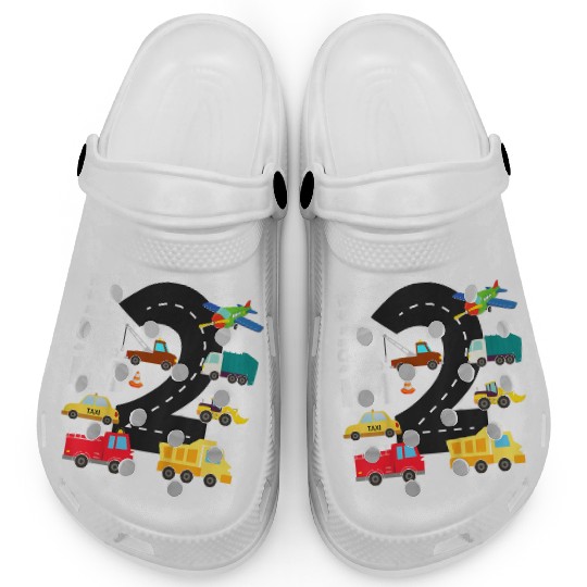 Kids Birthday 2 Traffic Vehicles Number Two Design Clogs