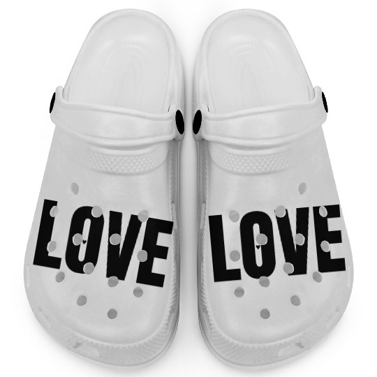 Minimalist Black "LOVE" Typography Clogs