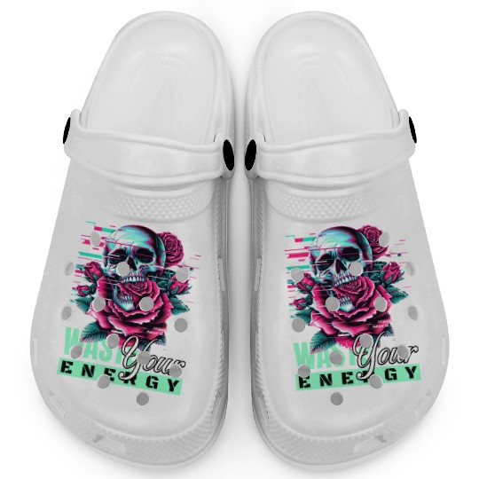 Vivid Skull with Roses Neon Artwork Clogs