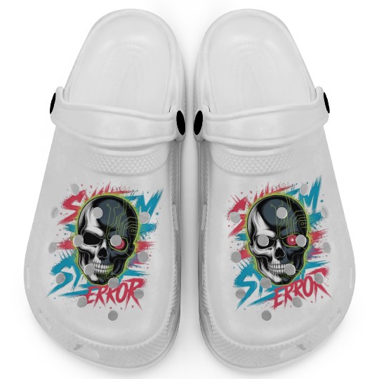 Cyber Skull Horror Graphic Clogs Design