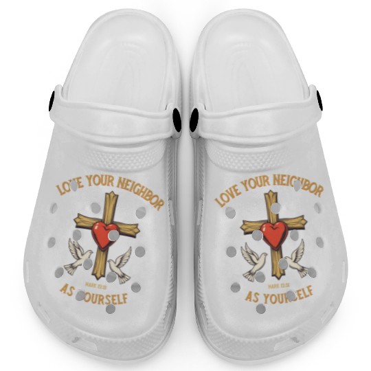 Love Your Neighbor Cross Illustration bible verse Clogs