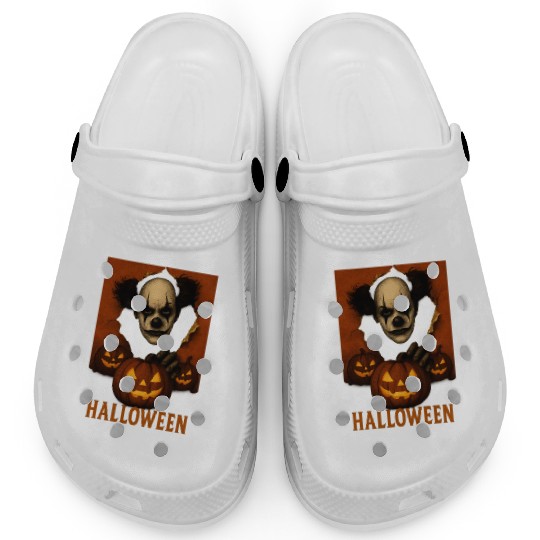Eerie Clown with Jack-O-Lantern Pumpkins Clogs
