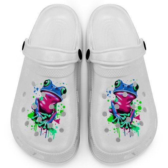 Neon Colorful Frog Art Clogs