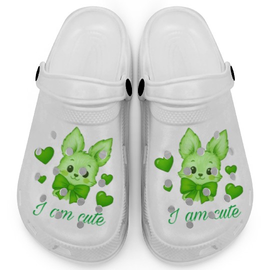 Cute Green Bunny with Bow – Kawaii Animal Design Clogs