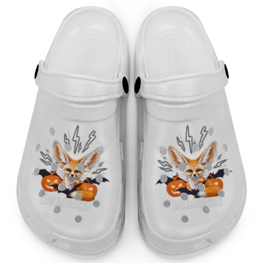 Whimsical Halloween Fox with Bat Wings Clogs