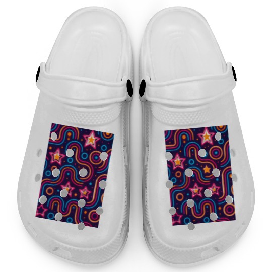 Neon Starburst Cosmic Pattern Clogs