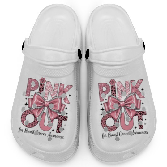 Pink Out Breast Cancer Awareness Coquette Bow  Clogs
