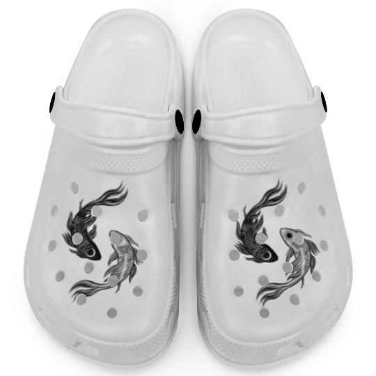 Ethereal Black & White Koi Fish Yin Yang Design Clogs