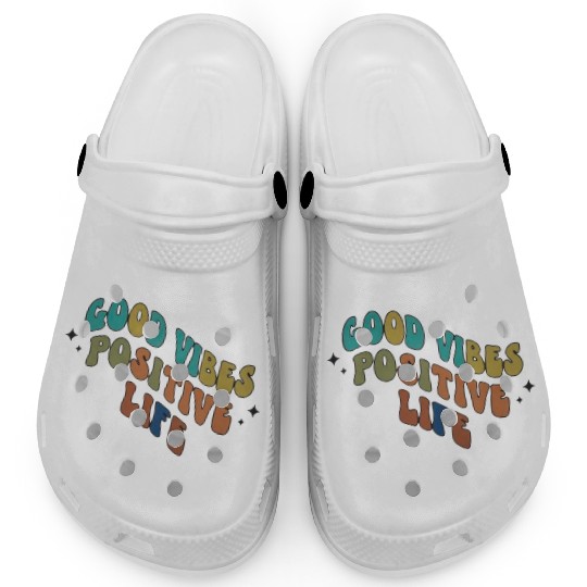 Colorful Positive Vibes Typography Design Clogs