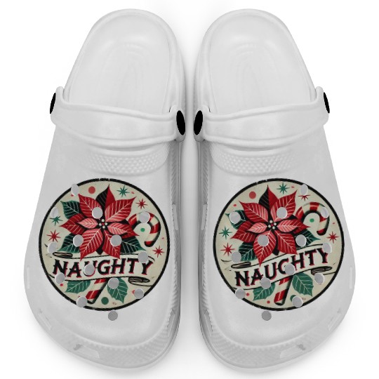 Festive Poinsettia Naughty Holiday Design Clogs