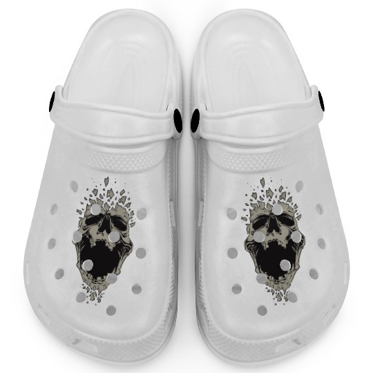 High-Contrast Skull Fragment Design Clogs