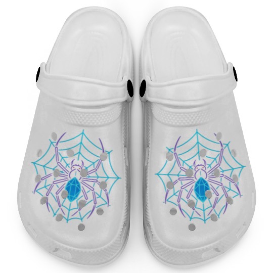 Neon Geometric Spider and Web Design Clogs