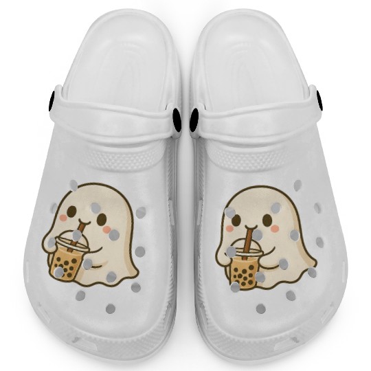 Cute Ghost with Bubble Tea Design Clogs