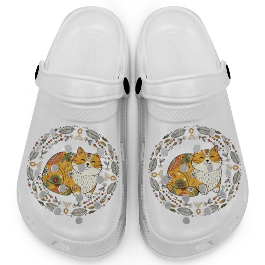 Boho Cat – Warm Feathered Circle Design Clogs