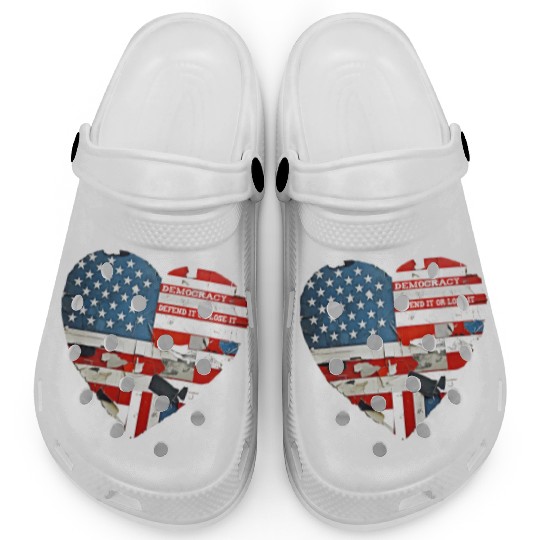 Democracy Defend It Or Lose It USA flag vintage  Clogs