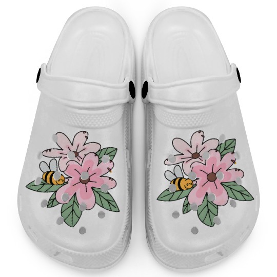 Charming Blossom and Bee Illustration Clogs