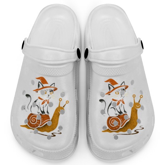 Halloween Cat with Snail and Wizard Hat Clogs