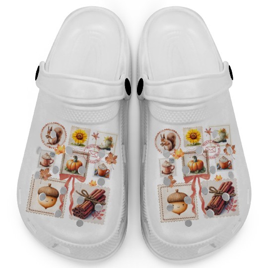 Watercolor Autumn Postage Stamps Fall Vibes Autumn Clogs