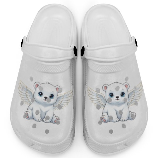 Cute polar bear angel with wings smiling cartoon Clogs
