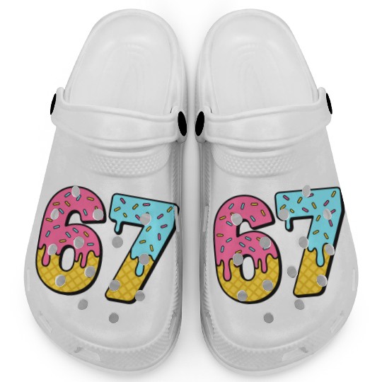 Six Seven Meme Ice Cream Drip Waffle Cone Funny 67 Clogs