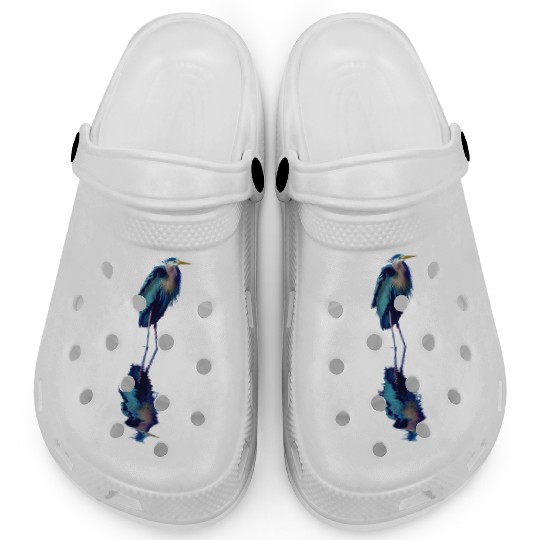 Great Blue Heron Stands Reflected Clogs