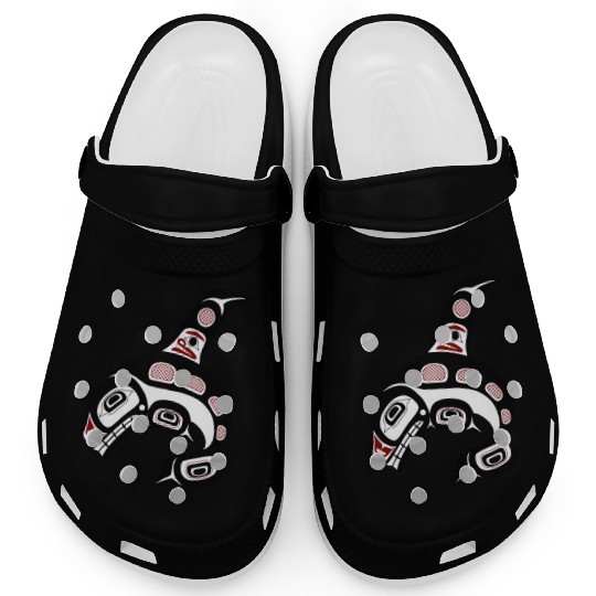Native American Red Black Haida Orca Killer Whale Clogs