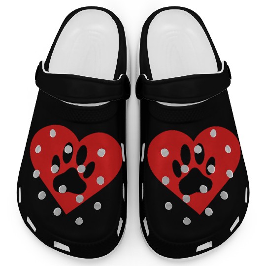 Dog Paw In Red Heart Clogs