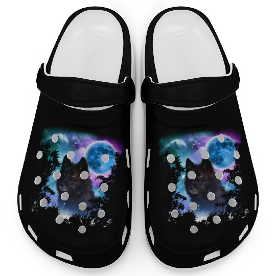 Black Wolf MidNight Forest Clogs