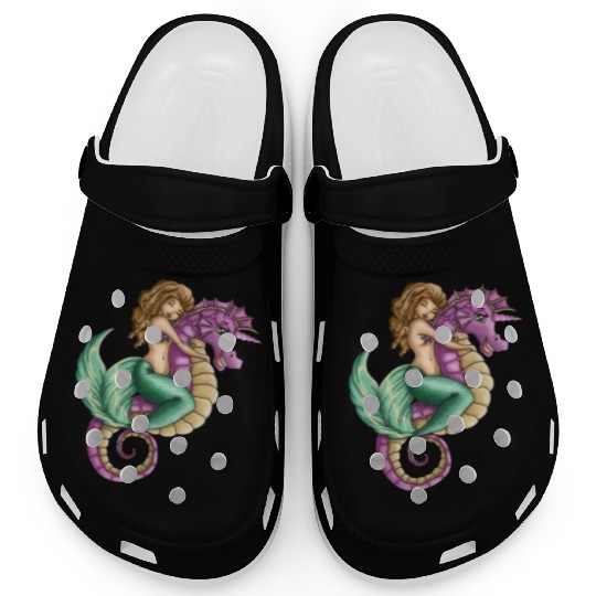 Little mermaid and cute seahorse lovely friendship Clogs