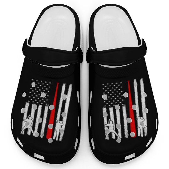 Baseball Pitcher Batter American Flag 4th of July Clogs