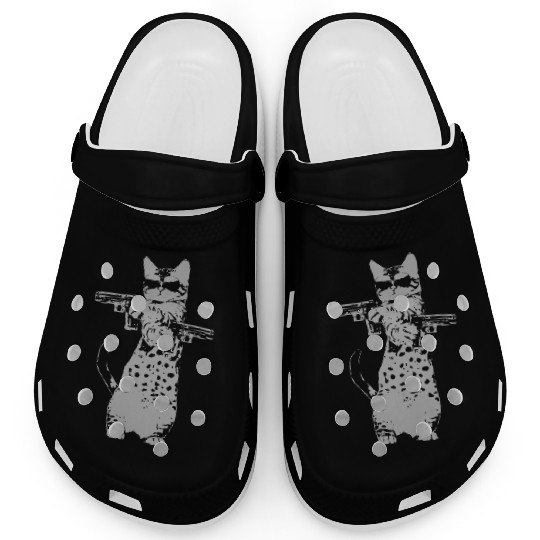 Cat - gun kitty funny cat Clogs