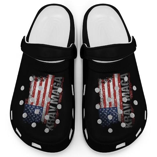 USA Flag Krav Maga Military Self Defense veteran t Clogs