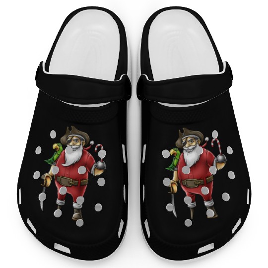 Santa Pirate Funny Christmas Candy Cane Hook Hand Clogs