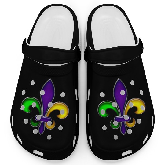 Fleur De Lis Mardi Gras Glossy Lily Clogs
