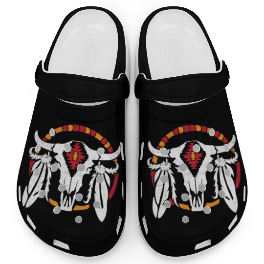 Aztec Pattern Cow Skull Cowboy Indian Mexican Clogs
