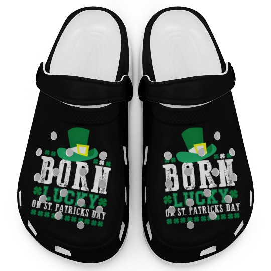 Born Lucky on St Patricks Day Birthday Toddler Clogs
