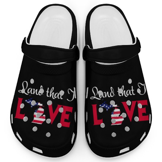 Michigan USA Land That I Love Patriotic July 4th T Clogs