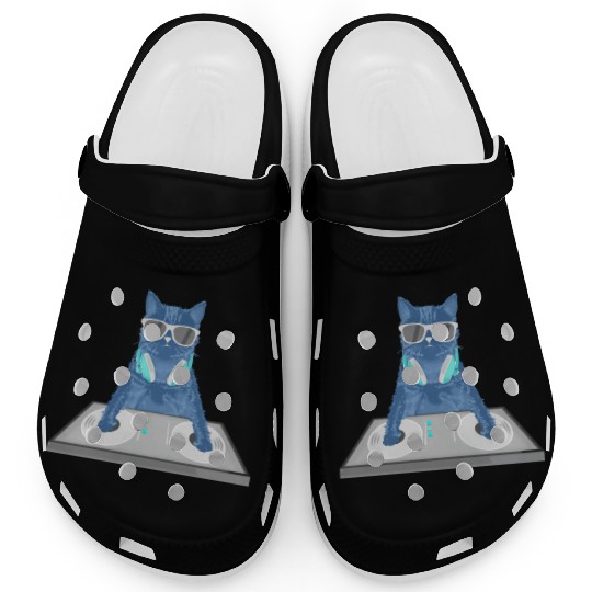 Cat Disc Jockey Kitty DJ Graphic Funny Clogs