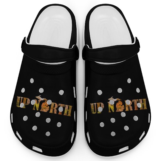 Up North Michigan Fall Leaves Silhouette Design Clogs